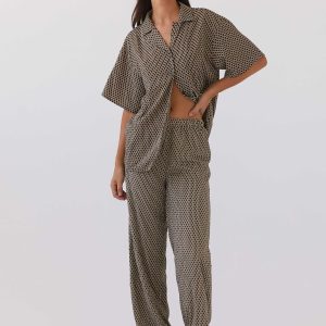 Bruno Wide Leg Pants - Brown Geo