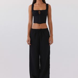 Fresh Face Linen Pants - Black