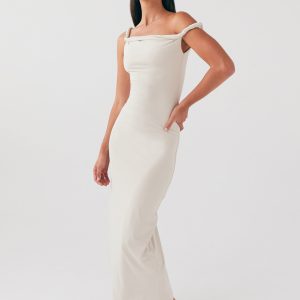 Arabella Twist Shoulder Maxi Dress - Beige