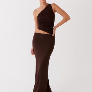 Seranella One Shoulder Maxi Dress - Chocolate