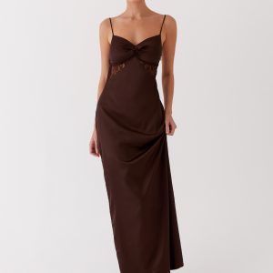 Dream Sight Lace Satin Maxi Dress - Chocolate