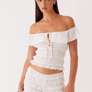 Girls Like Us Ruched Mini Shorts - White