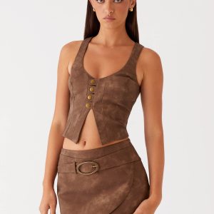 West District PU Mini Skirt - Brown