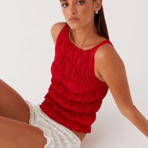 Messina Ruched Tank Top - Red