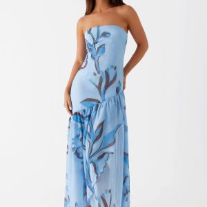 Solaris Strapless Maxi Dress - Blue Floral