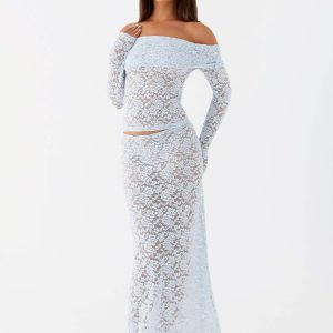 Zephyra Lace Maxi Skirt - Blue Cloud