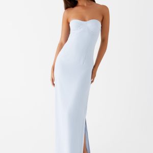 Esra Linen Strapless Maxi Dress - Blue