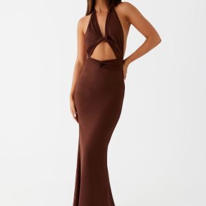 Carolina Twist Maxi Dress - Chocolate