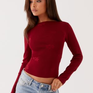 Dandelion Long Sleeve Knit Top - Red