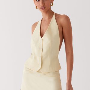 Sarah Halterneck Vest Top - Butter