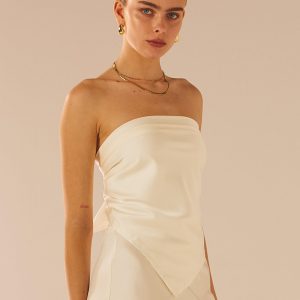 Mixed Signals Satin Scarf Top - Pearl