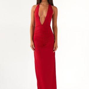 Whisked Away Halterneck Maxi Dress - Red