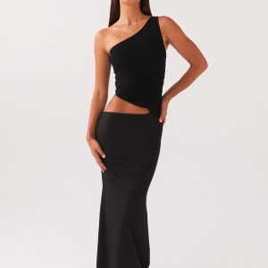 Seranella One Shoulder Maxi Dress - Black