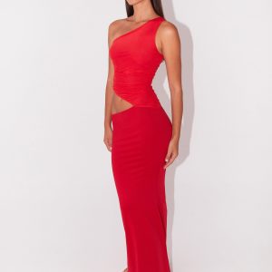 Seranella One Shoulder Maxi Dress - Cherry Red