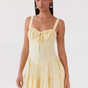 Lucie Linen Mini Dress - Yellow