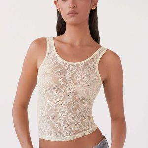 Last Day Of Summer Lace Tank Top - Yellow