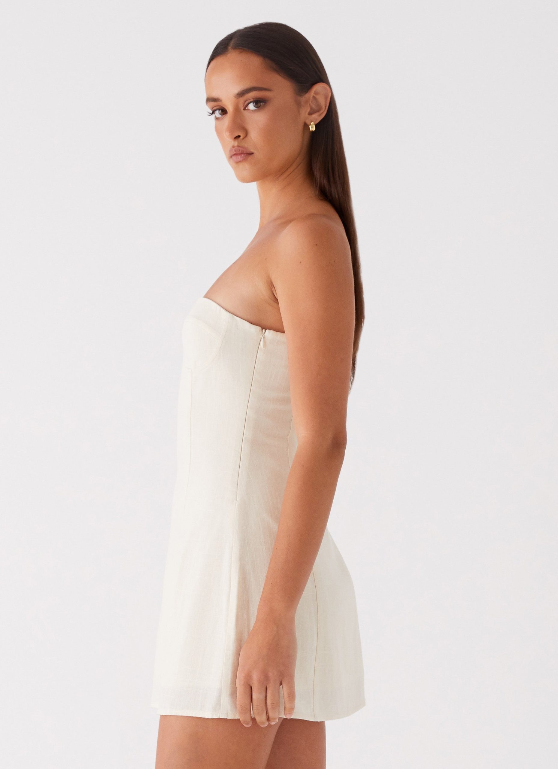 Do It That Way Linen Mini Dress - Ivory - Image 3