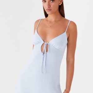 Flora Linen Mini Dress - Baby Blue