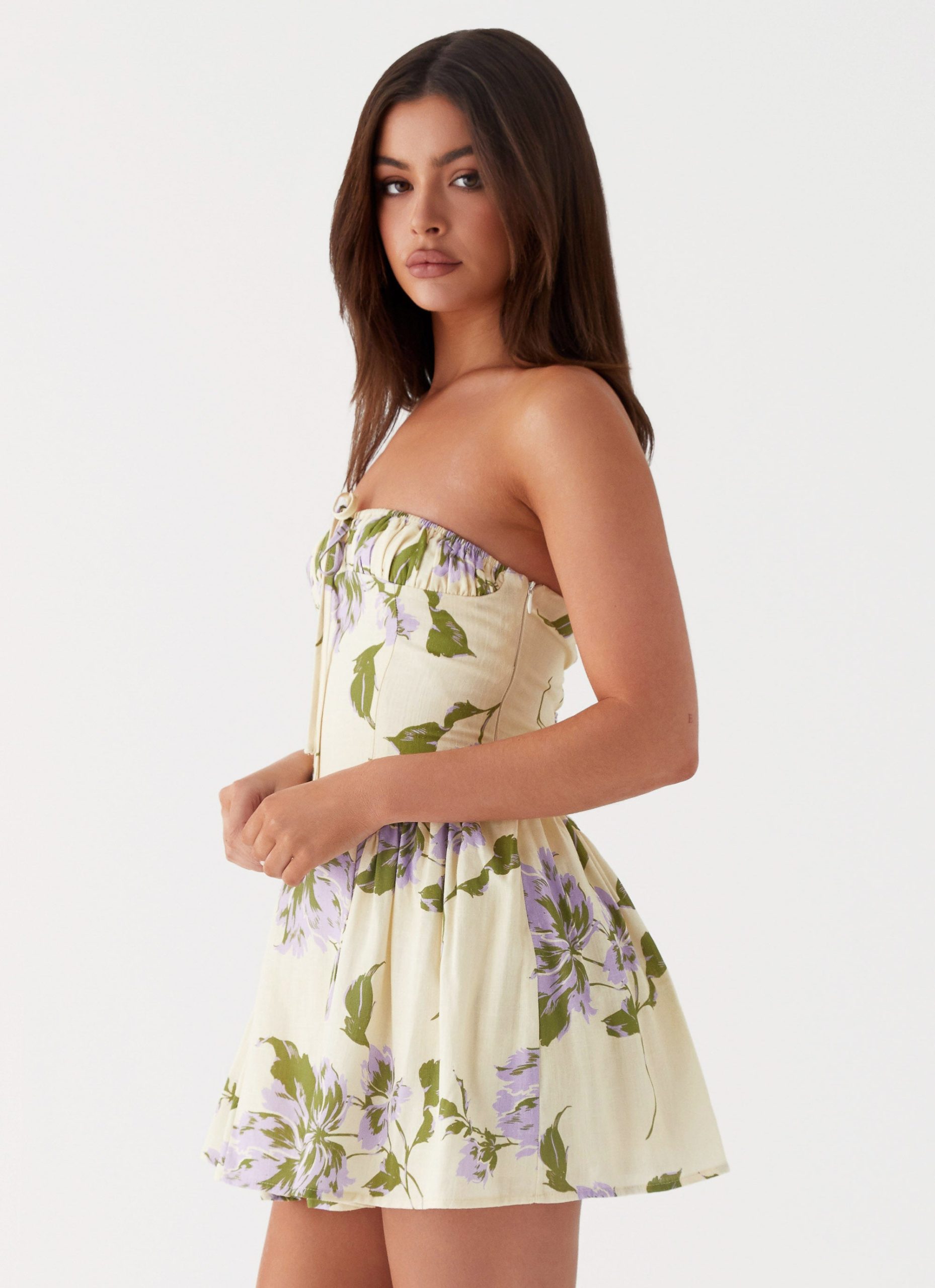 Pardon My French Linen Mini Dress - Yellow Purple Floral - Image 4