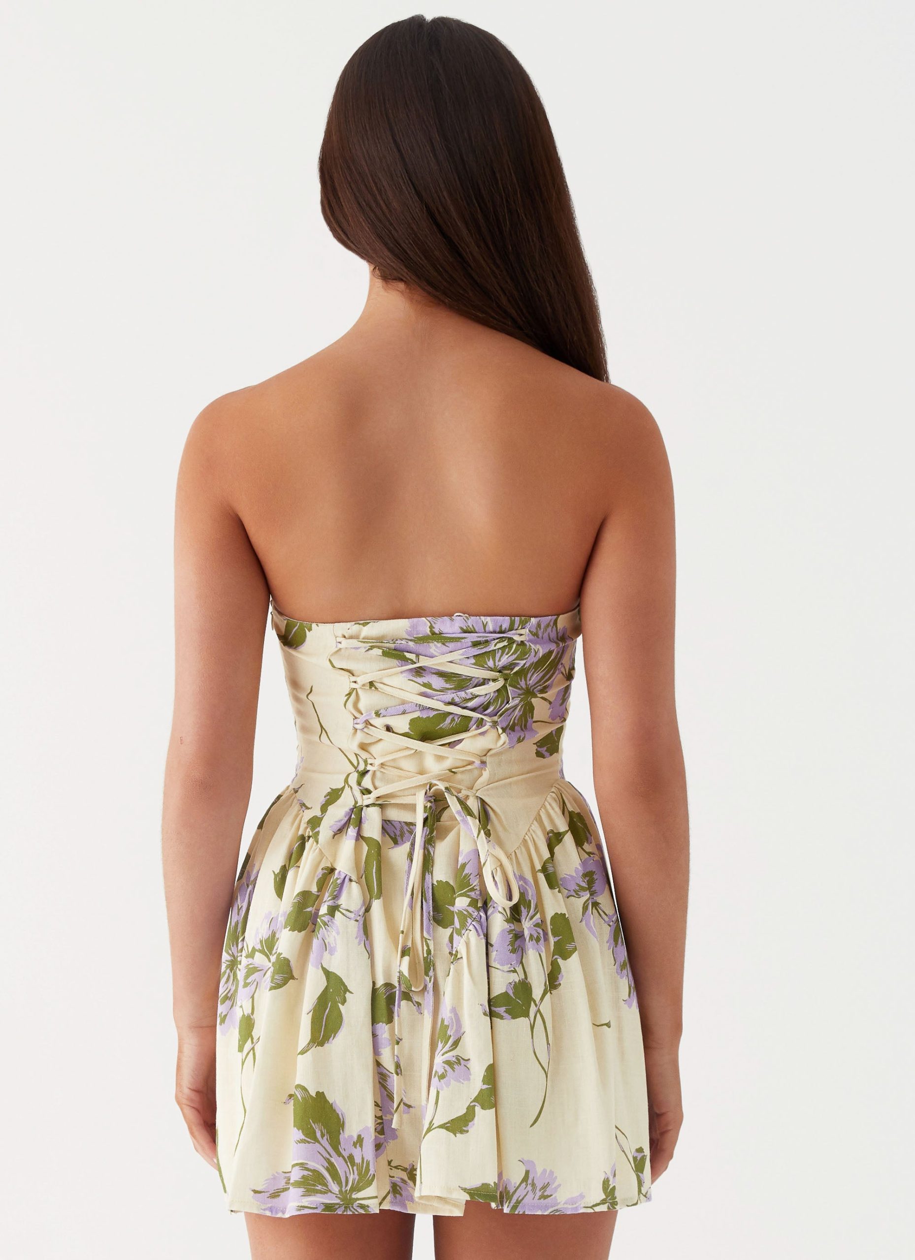 Pardon My French Linen Mini Dress - Yellow Purple Floral - Image 5