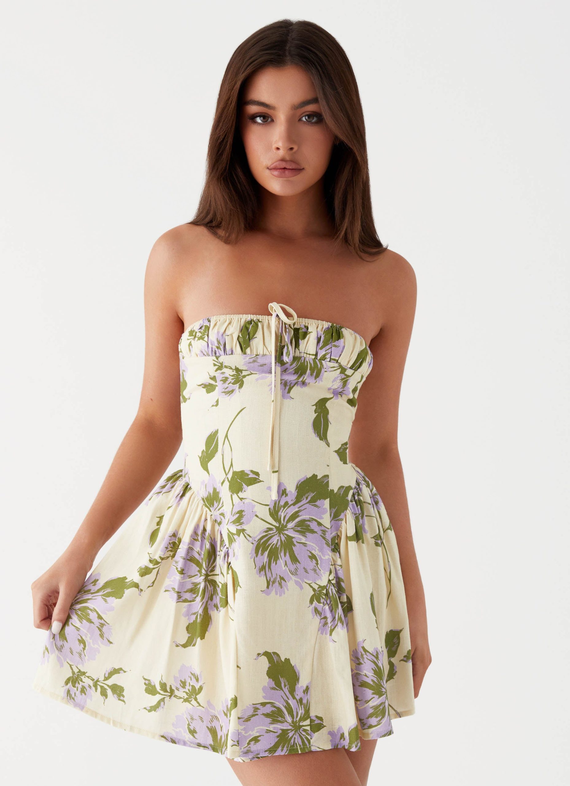 Pardon My French Linen Mini Dress - Yellow Purple Floral - Image 6