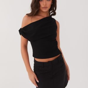 Marissa Linen One Shoulder Top - Black