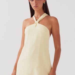 Keira Linen Micro Mini Dress - Lemon