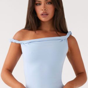 Solace Soul Twist Shoulder Top - Baby Blue