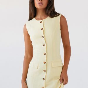Castello Fiore Linen Mini Dress - Lemon