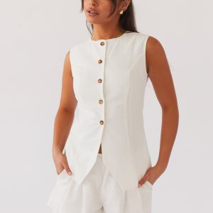 Born For Bordeaux Linen Vest - White