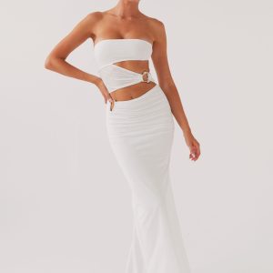Into Pieces Mesh Maxi Dress - White