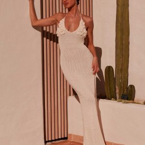 Zara Rose Crochet Maxi Dress - Ivory