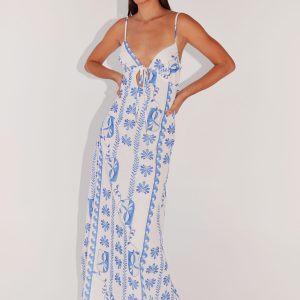 Flora Linen Maxi Dress - Floral Wave