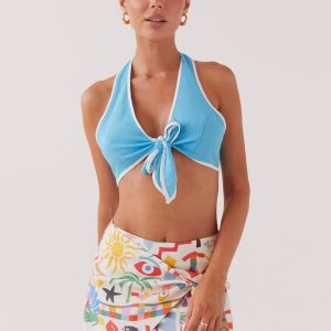 Isle Of Water Linen Tie Top - Azure