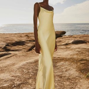 Joanna Satin Maxi Dress - Lemon