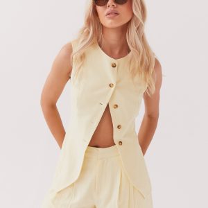 Born For Bordeaux Linen Vest - Lemon