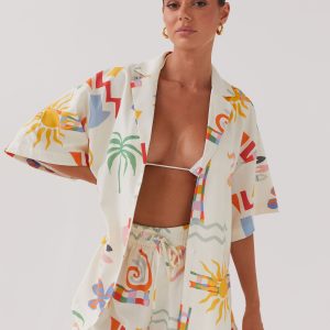 Tallulah Linen Oversized Shirt - Summer Palm