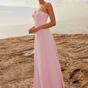 Angelina Linen Maxi Dress - Pink Petal