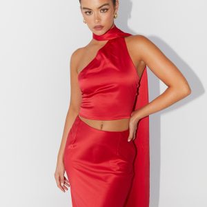 Josefina Satin Scarf Top - Rouge Red