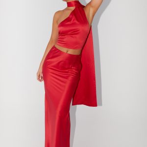 Josefina Satin Maxi Skirt - Rouge Red