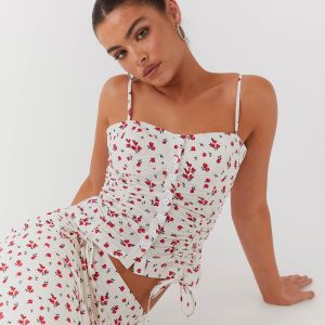 Ariana Linen Bustier Top - Poppy Floral