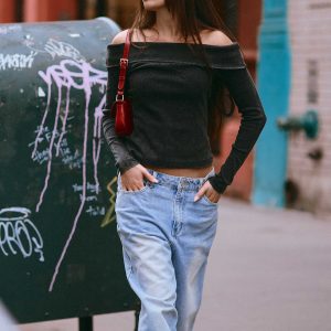 Hayley Long Sleeve Ribbed Top - Charcoal Acid Wash