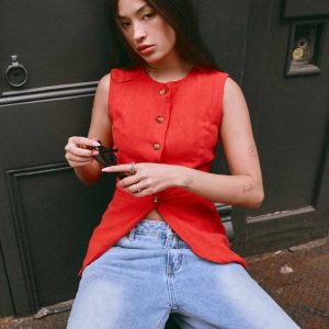 Born For Bordeaux Linen Vest - Poppy Red