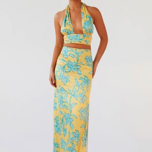Amalia Satin Maxi Skirt - Golden Bloom