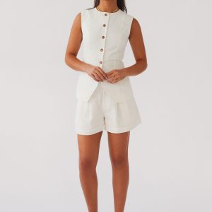 Born For Bordeaux Linen Shorts - White