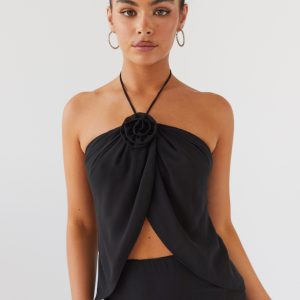 Nightfall Rose Tie Top - Midnight
