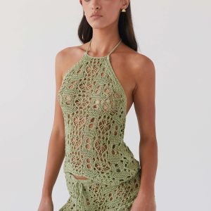 Free Mind Crochet Top - Light Olive