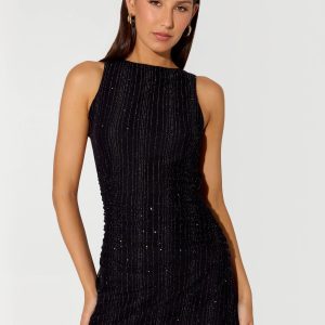 Portofino Sparkle Mesh Mini Dress - Black