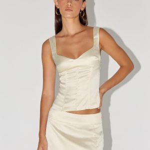 Posy Satin Top - Ivory