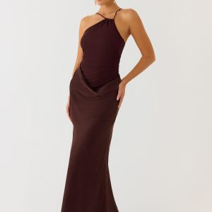 Pristin Cupro Maxi Dress - Cool Chocolate